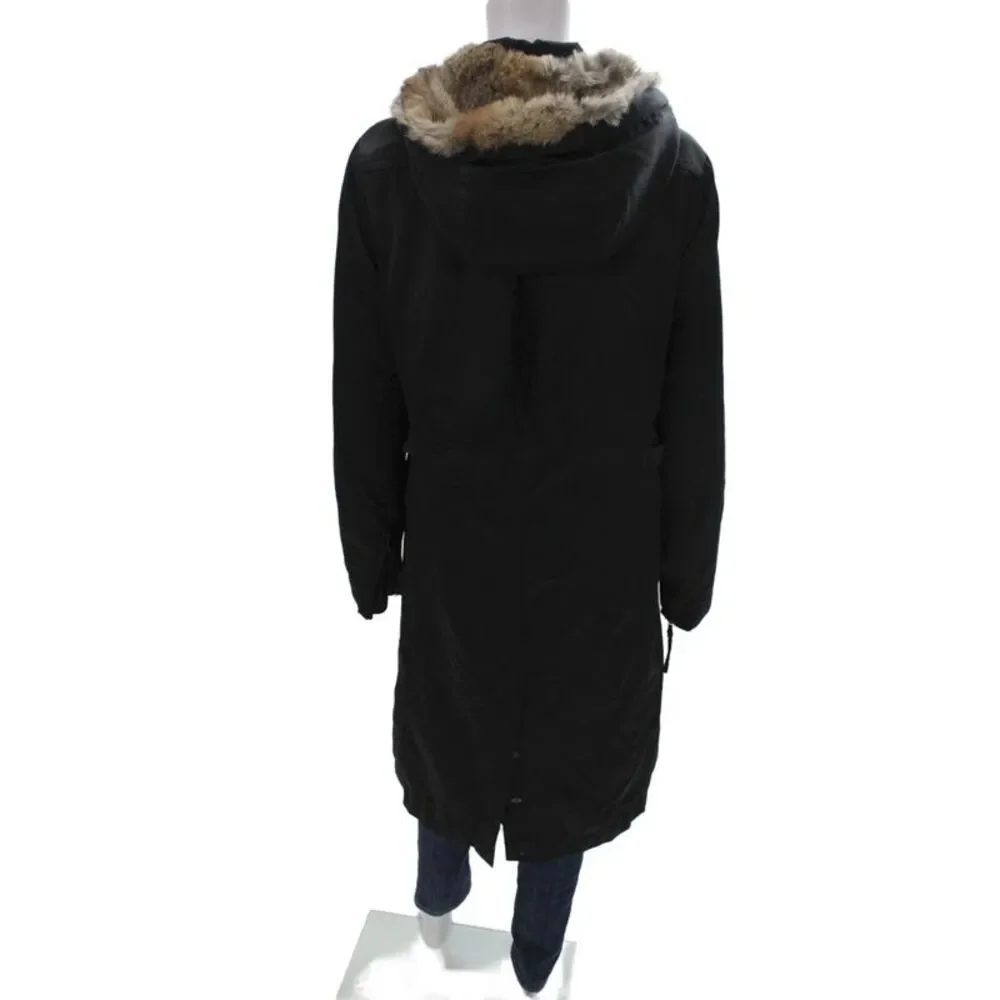 Theory Womens Parka Black High Neck Buckle Solid Army Size L